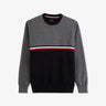 Grey round-neck sweater in textured cotton jersey