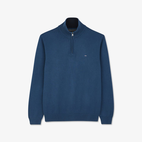 Blue cotton jersey trucker-neck sweater - Image 2