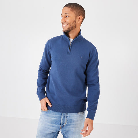 Blue cotton jersey trucker-neck sweater - Image 1