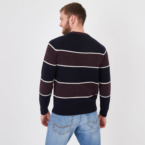Navy and plum striped wool round-neck sweater - Image 3
