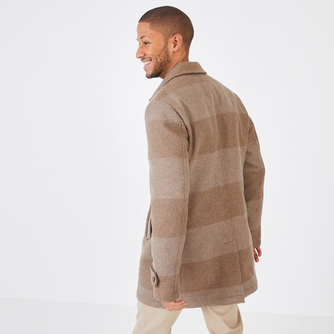 Short camel coat in striped wool blend - Image 3