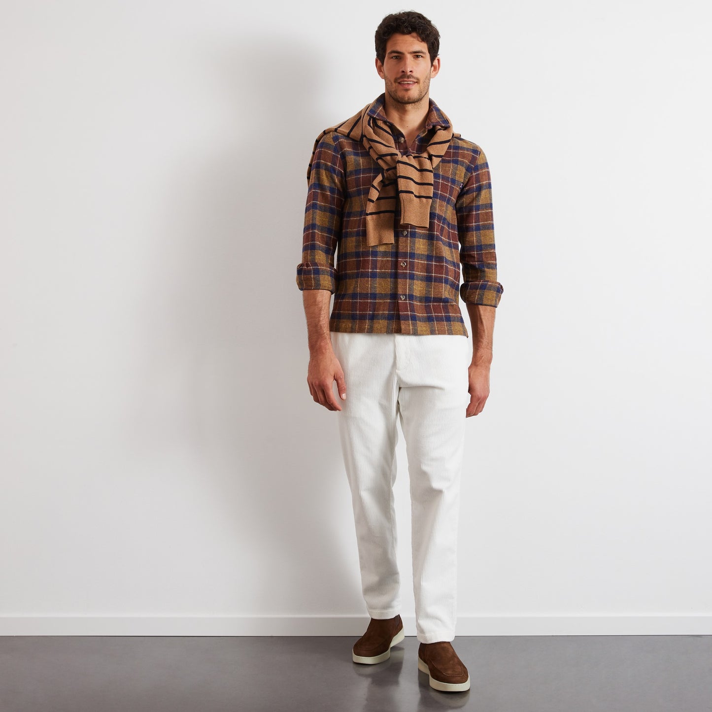 White corduroy chinos with elasticated waist