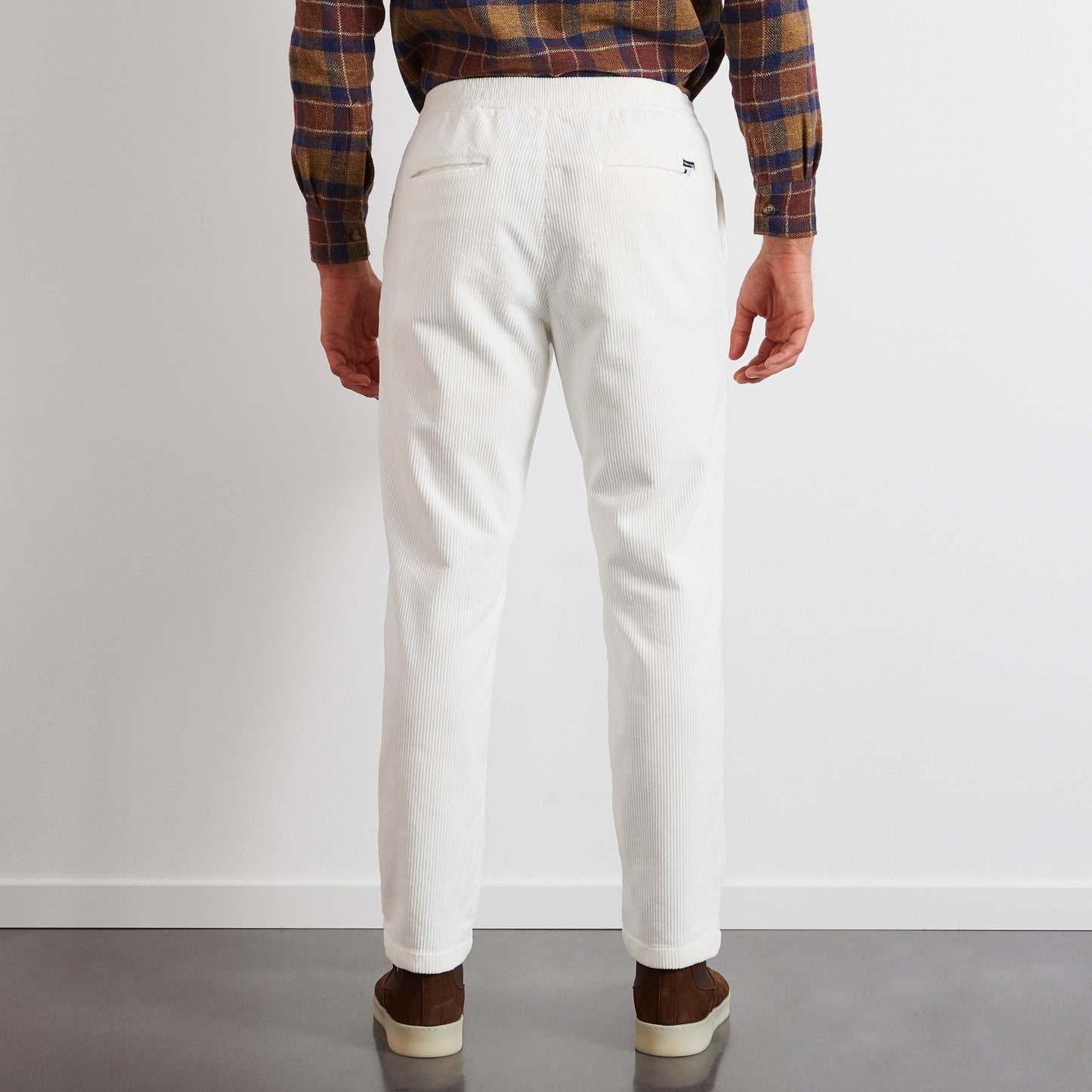 White corduroy chinos with elasticated waist