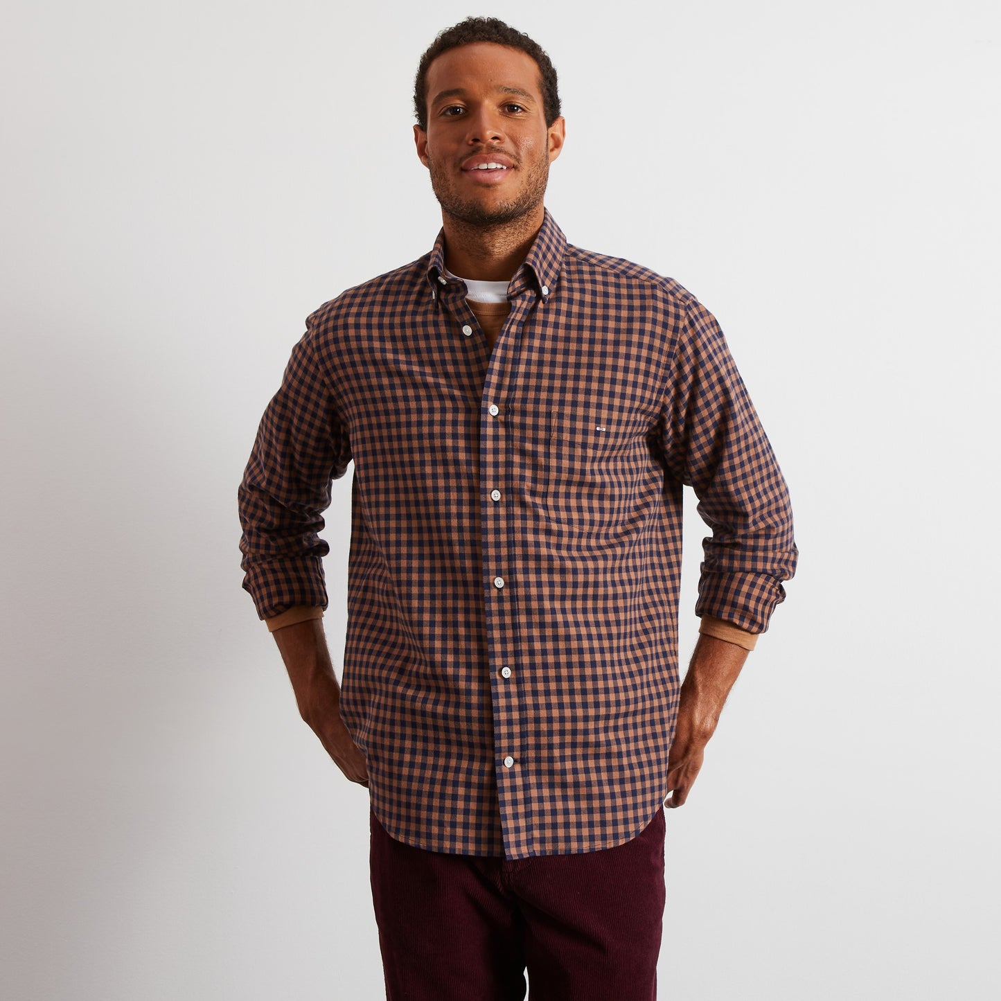 Brown checked shirt in cotton