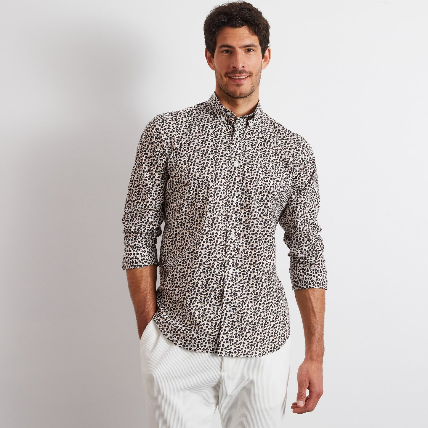 Poplin shirt with an autumn flowers motif