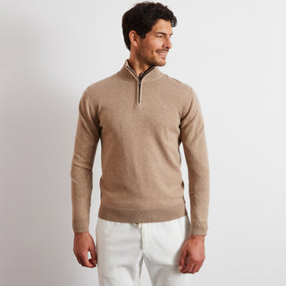 Cable knit jumper with trucker collar