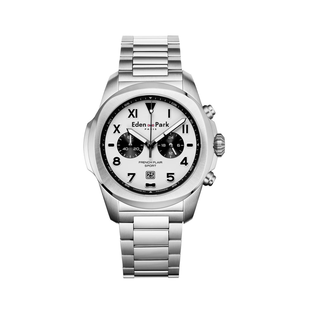 Montre à quartz chronographe en acier argenté