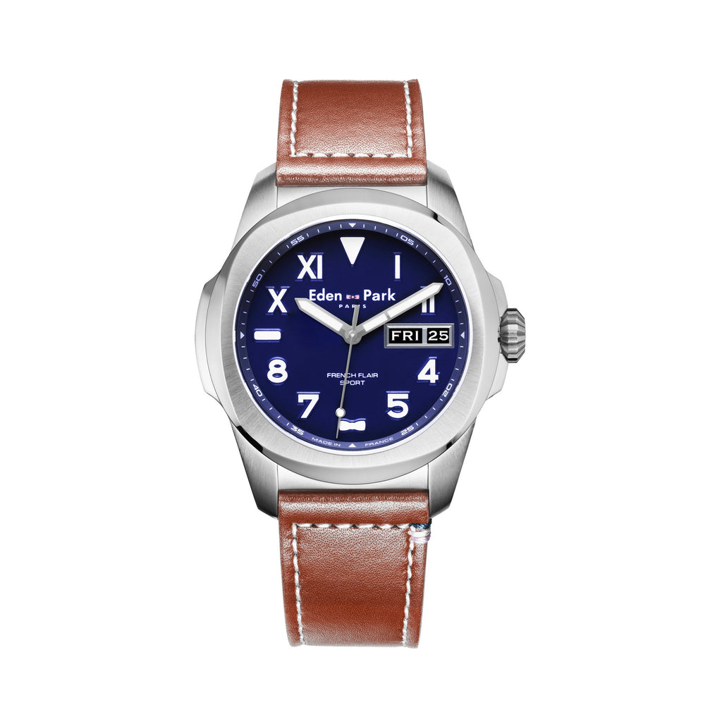 Montre à quartz en cuir marron